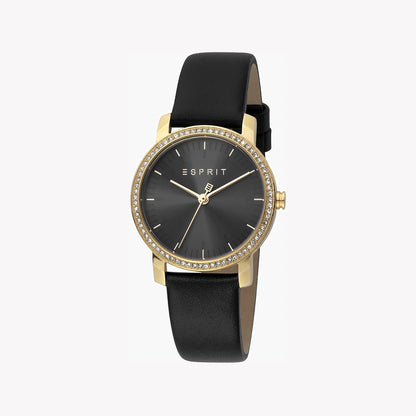 Esprit Women's Black Leather Watch, Black Dial | ES1L147M0065