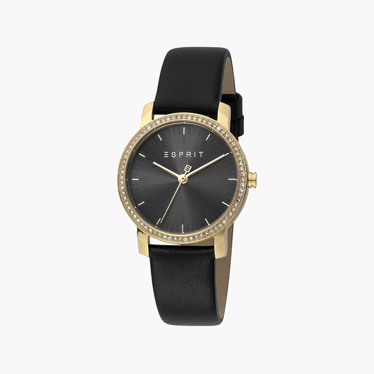 Esprit Women's Black Leather Watch, Black Dial | ES1L147M0065