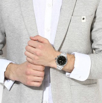 Timex Men's Silver Stainless Steel Watch, Black Dial | TW2R38400