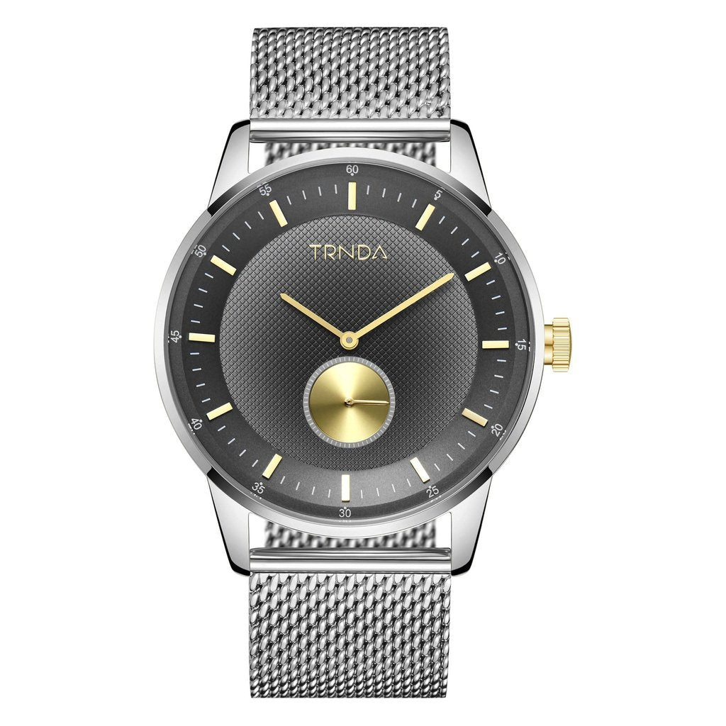 TRNDA Men's Stainless Steel Watch, Silver Mesh Band | TRNDA-43MM