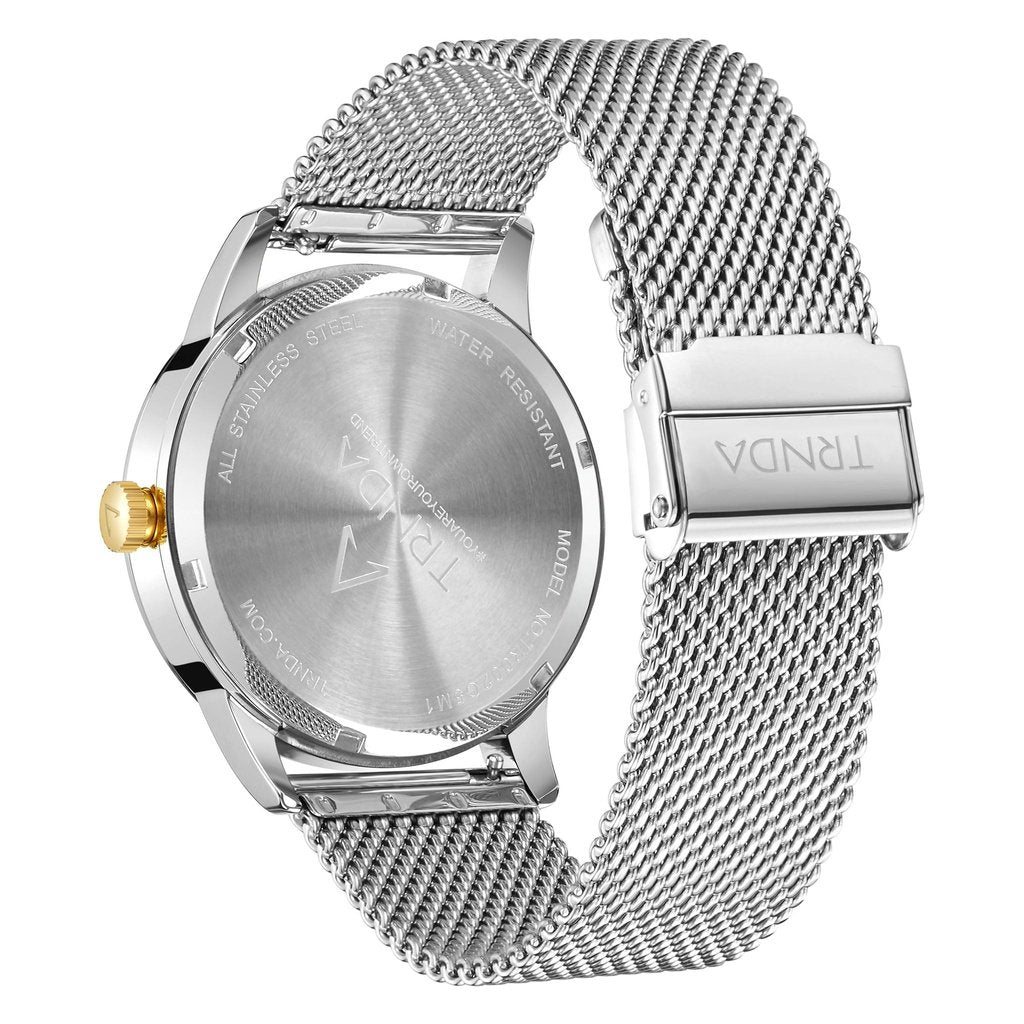 TRNDA Men's Stainless Steel Watch, Silver Mesh Band | TRNDA-43MM