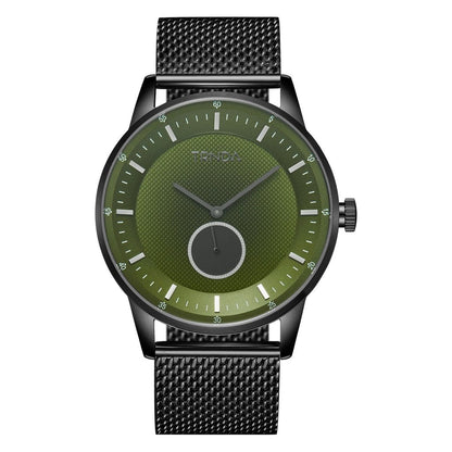 TRNDA Men's Black Stainless Steel Watch, Seaweed Green Dial | TRN-43MM