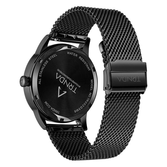 TRNDA Men's Black Stainless Steel Watch, Seaweed Green Dial | TRN-43MM