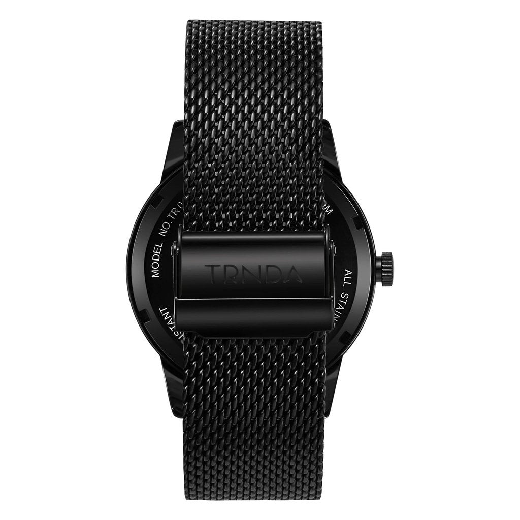 TRNDA Men's Black Stainless Steel Watch, Seaweed Green Dial | TRN-43MM