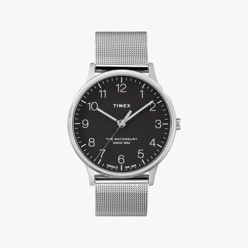 Timex Men's Silver Stainless Steel Watch, Black Dial | TW2R71500