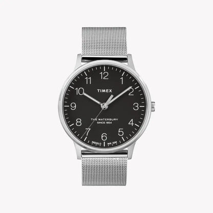 Timex Men's Silver Stainless Steel Watch, Black Dial | TW2R71500