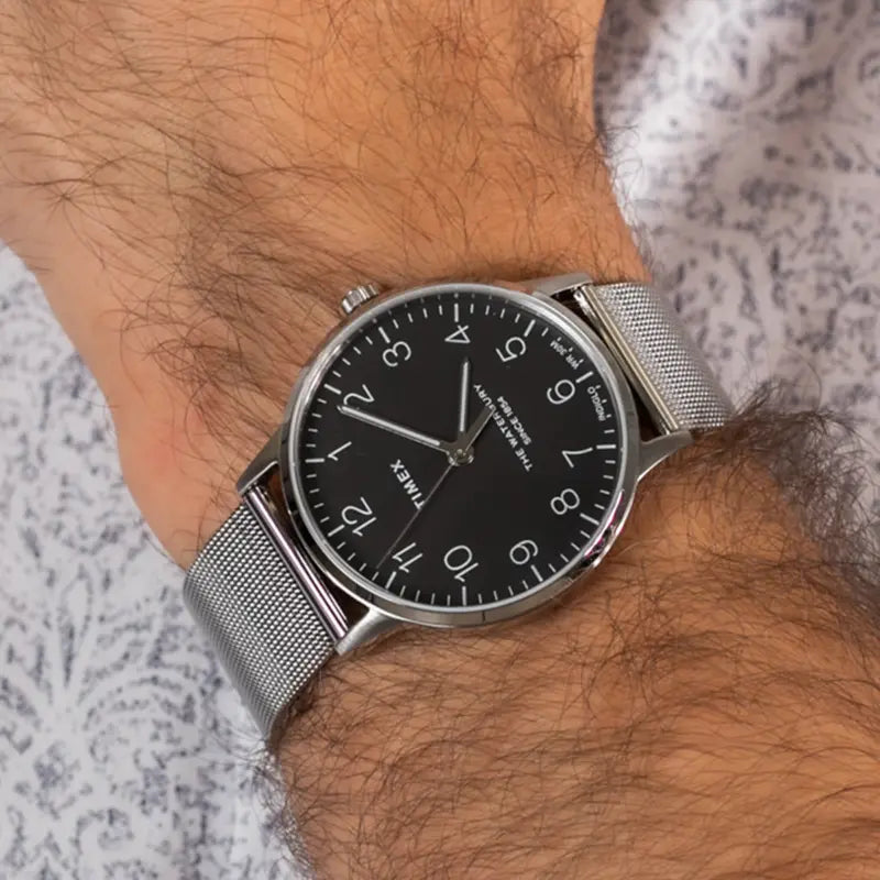 Timex Men's Silver Stainless Steel Watch, Black Dial | TW2R71500