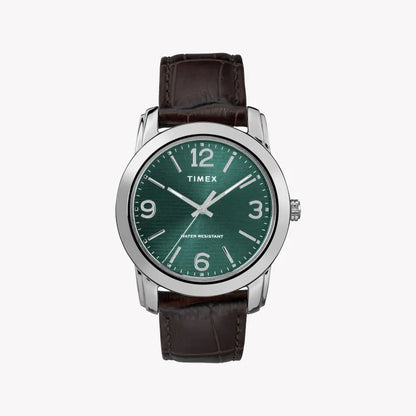 Timex Men's Brown Leather Watch, Green Dial | TW2R86900