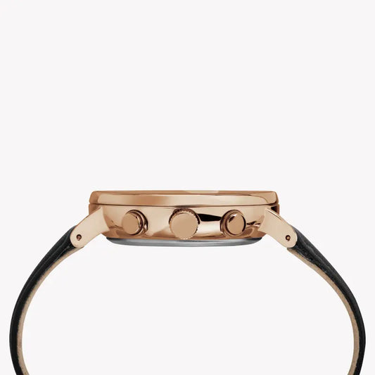 Timex Men's Black Leather Watch, Rose Gold Case | TW2T11600