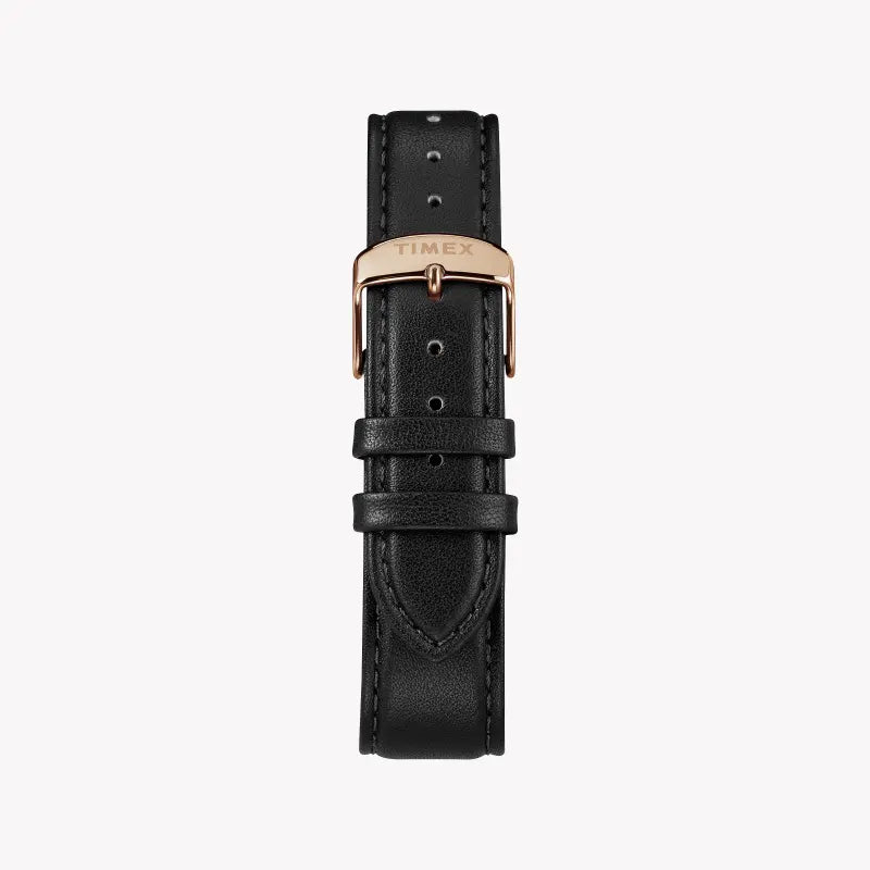 Timex Men's Black Leather Watch, Rose Gold Case | TW2T11600